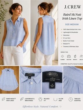 J. Crew Baird McNutt Irish Linen Sleeveless Button-Front Top in Light Blue